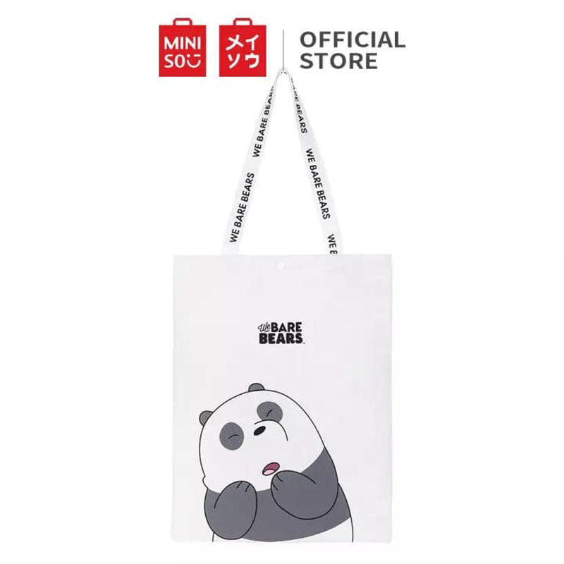 Miniso We Bare Bears Tas Shoulder Bag Wanita Kanvas Grey Bear